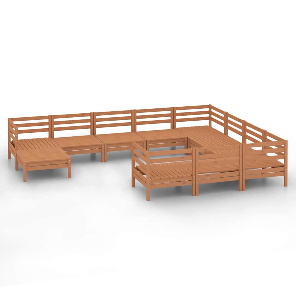 11 Piece Garden Lounge Set Honey Brown Solid Wood Pine