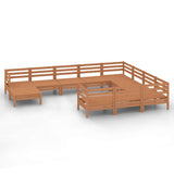 11 Piece Garden Lounge Set Honey Brown Solid Wood Pine - Front View