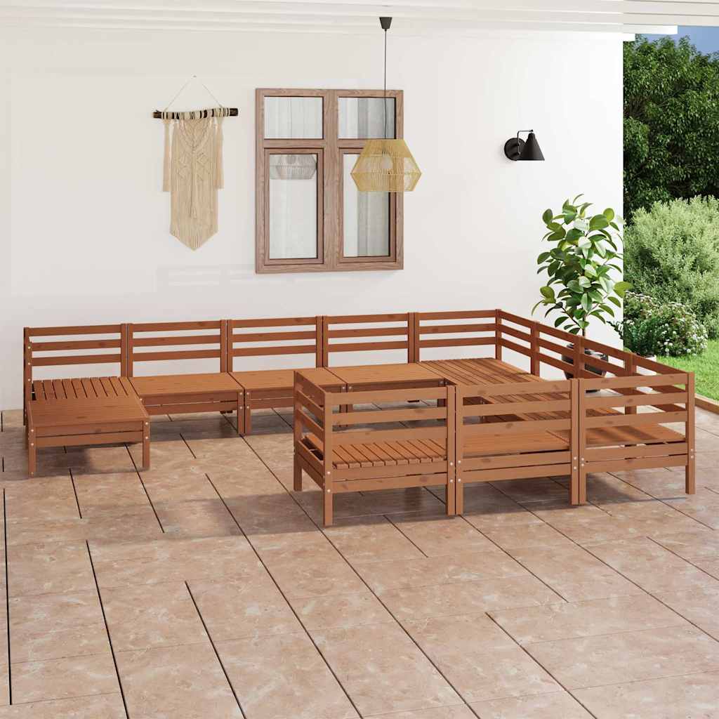 11 Piece Garden Lounge Set Honey Brown Solid Wood Pine