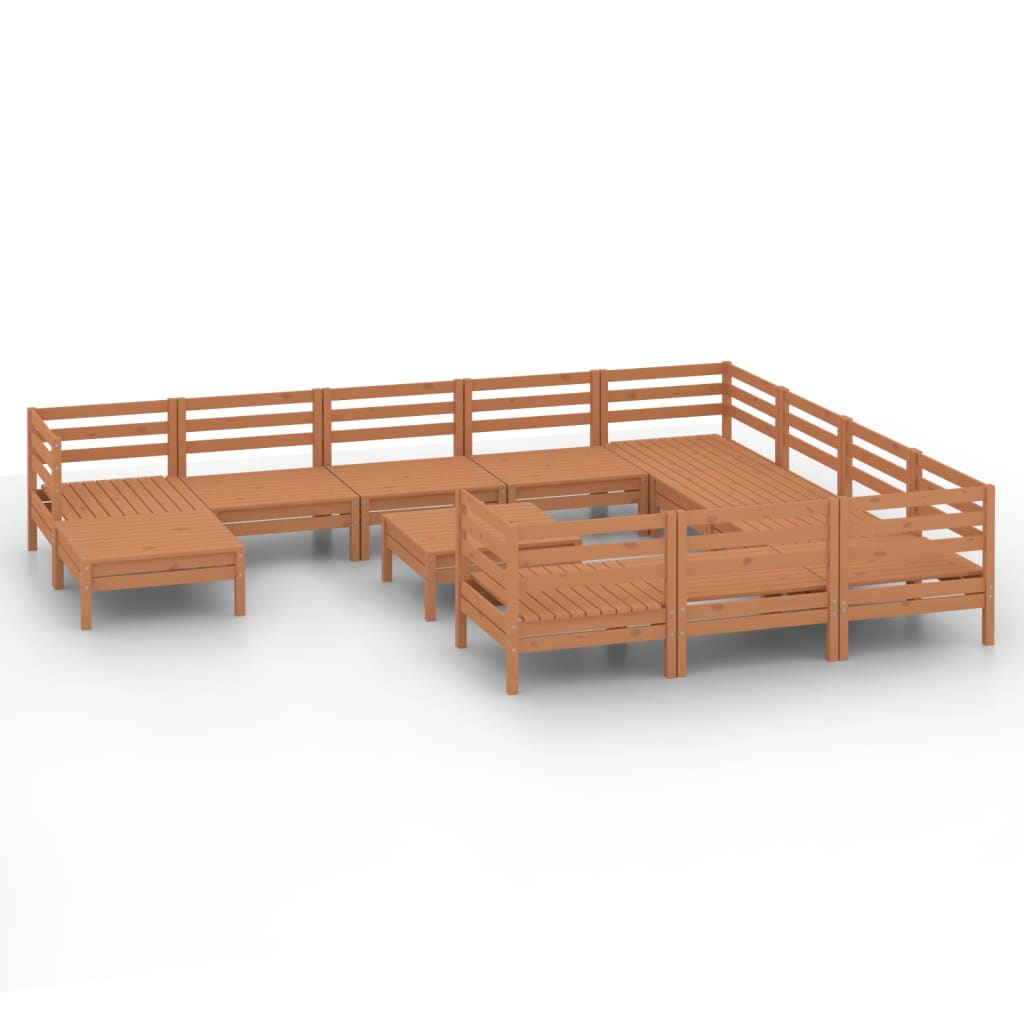 12 Piece Garden Lounge Set Honey Brown Solid Pinewood