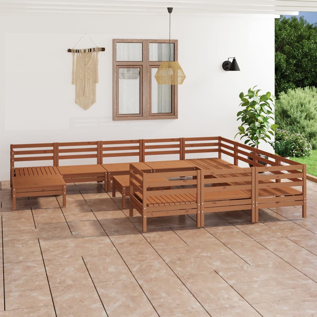 12 Piece Garden Lounge Set Honey Brown Solid Pinewood