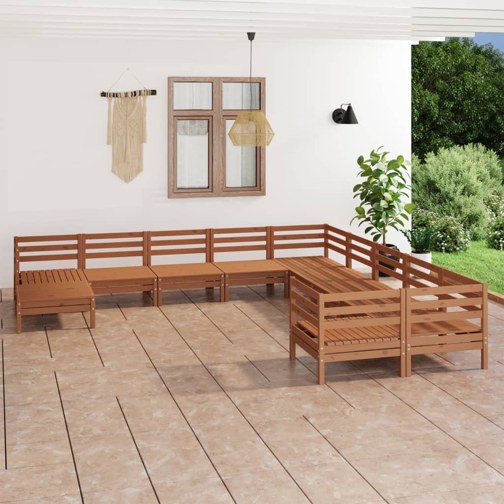 11 Piece Garden Lounge Set Honey Brown Solid Pinewood