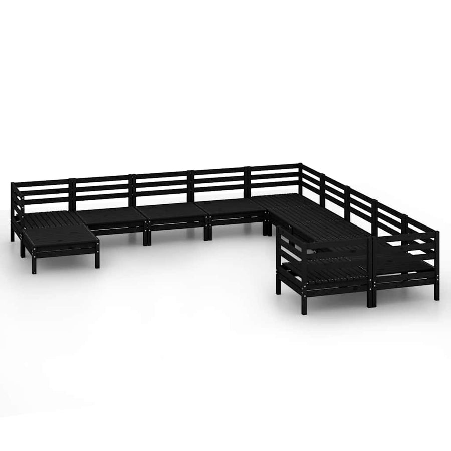 11 Piece Garden Lounge Set Black Solid Wood Pine