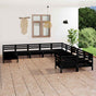 11 Piece Garden Lounge Set Black Solid Wood Pine