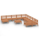 12 Piece Garden Lounge Set Honey Brown Solid Pinewood - Front View
