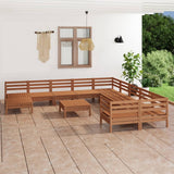 12 Piece Garden Lounge Set Honey Brown Solid Pinewood