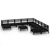 12 Piece Garden Lounge Set Black Solid Pinewood - Front View