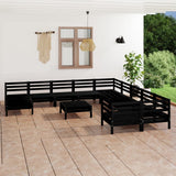12 Piece Garden Lounge Set Black Solid Pinewood