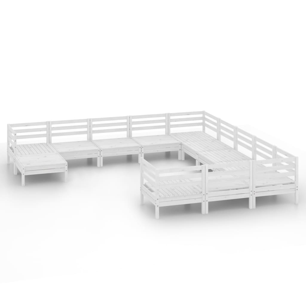 12 Piece Garden Lounge Set White Solid Pinewood
