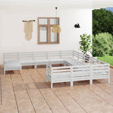 12 Piece Garden Lounge Set White Solid Pinewood