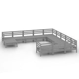 12 Piece Garden Lounge Set Grey Solid Pinewood