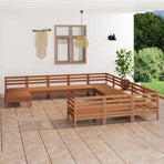 12 Piece Garden Lounge Set Honey Brown Solid Wood Pine