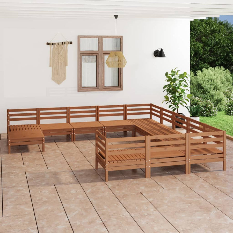12 Piece Garden Lounge Set Honey Brown Solid Wood Pine