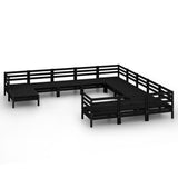 12 Piece Garden Lounge Set Black Solid Pinewood