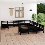 12 Piece Garden Lounge Set Black Solid Pinewood