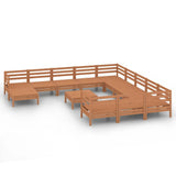 13 Piece Garden Lounge Set Honey Brown Solid Wood Pine - Front View