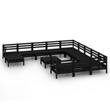 13 Piece Garden Lounge Set Black Solid Pinewood