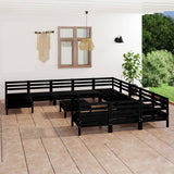13 Piece Garden Lounge Set Black Solid Pinewood