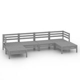 6 Piece Garden Lounge Set Grey Solid Pinewood - Front View