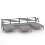 7 Piece Garden Lounge Set Grey Solid Pinewood - Front View