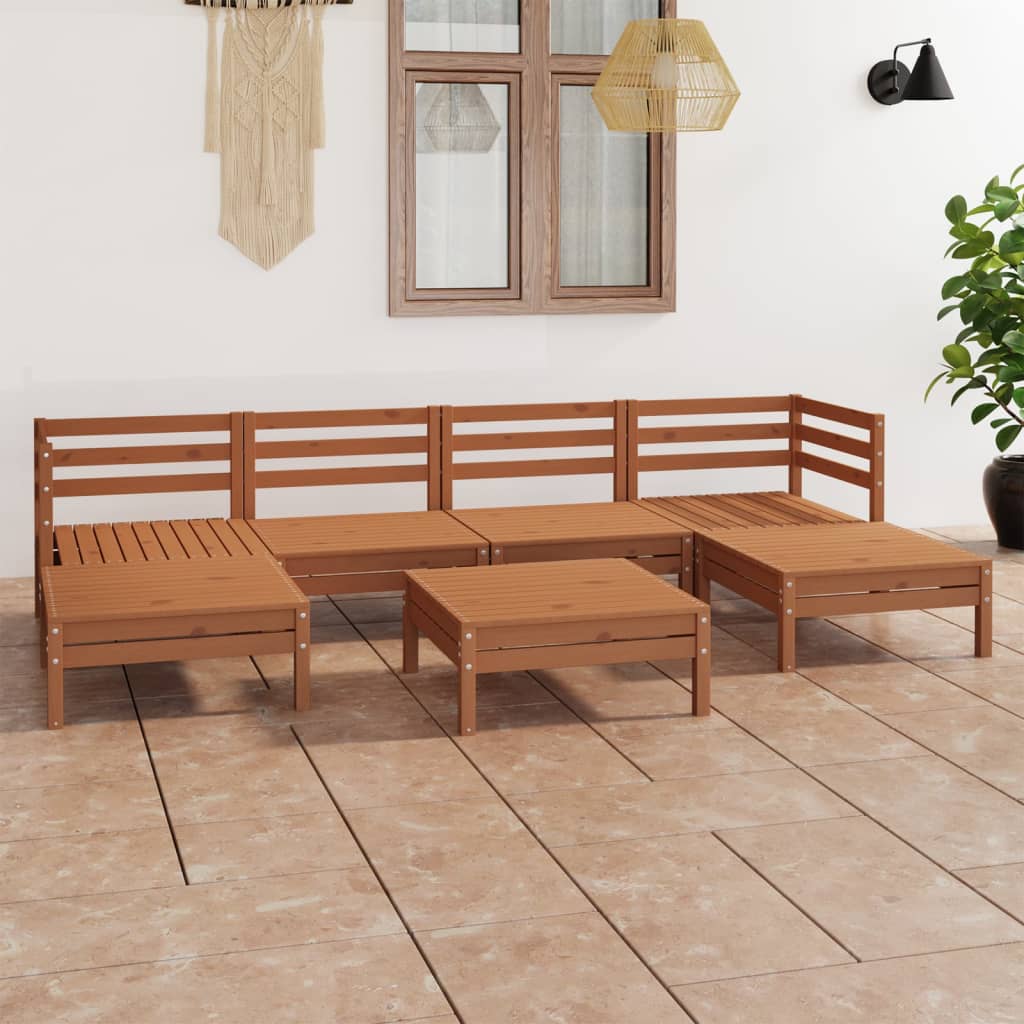 7 Piece Garden Lounge Set Honey Brown Solid Pinewood