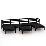 7 Piece Garden Lounge Set Black Solid Pinewood - Front View