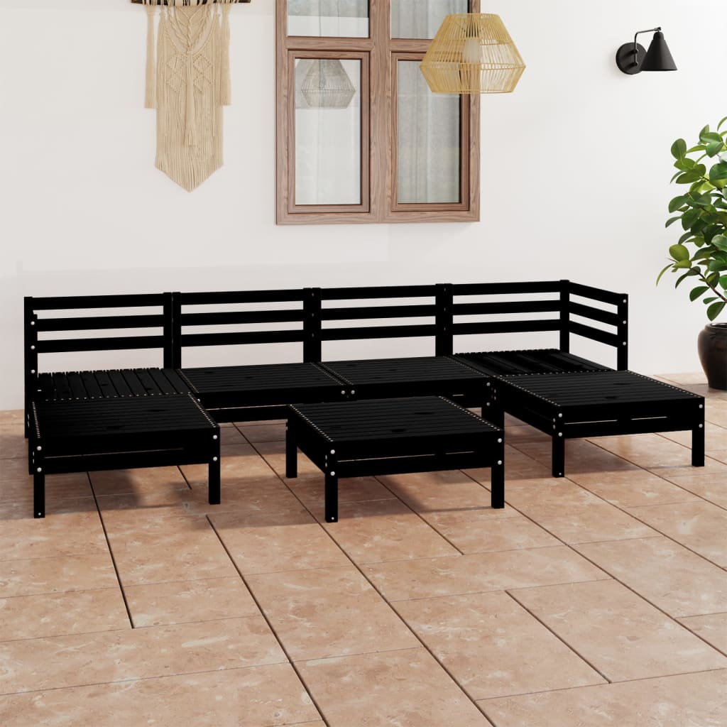 7 Piece Garden Lounge Set Black Solid Pinewood