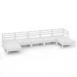 7 Piece Garden Lounge Set White Solid Wood Pine - Front View
