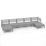 7 Piece Garden Lounge Set Grey Solid Pinewood - Front View