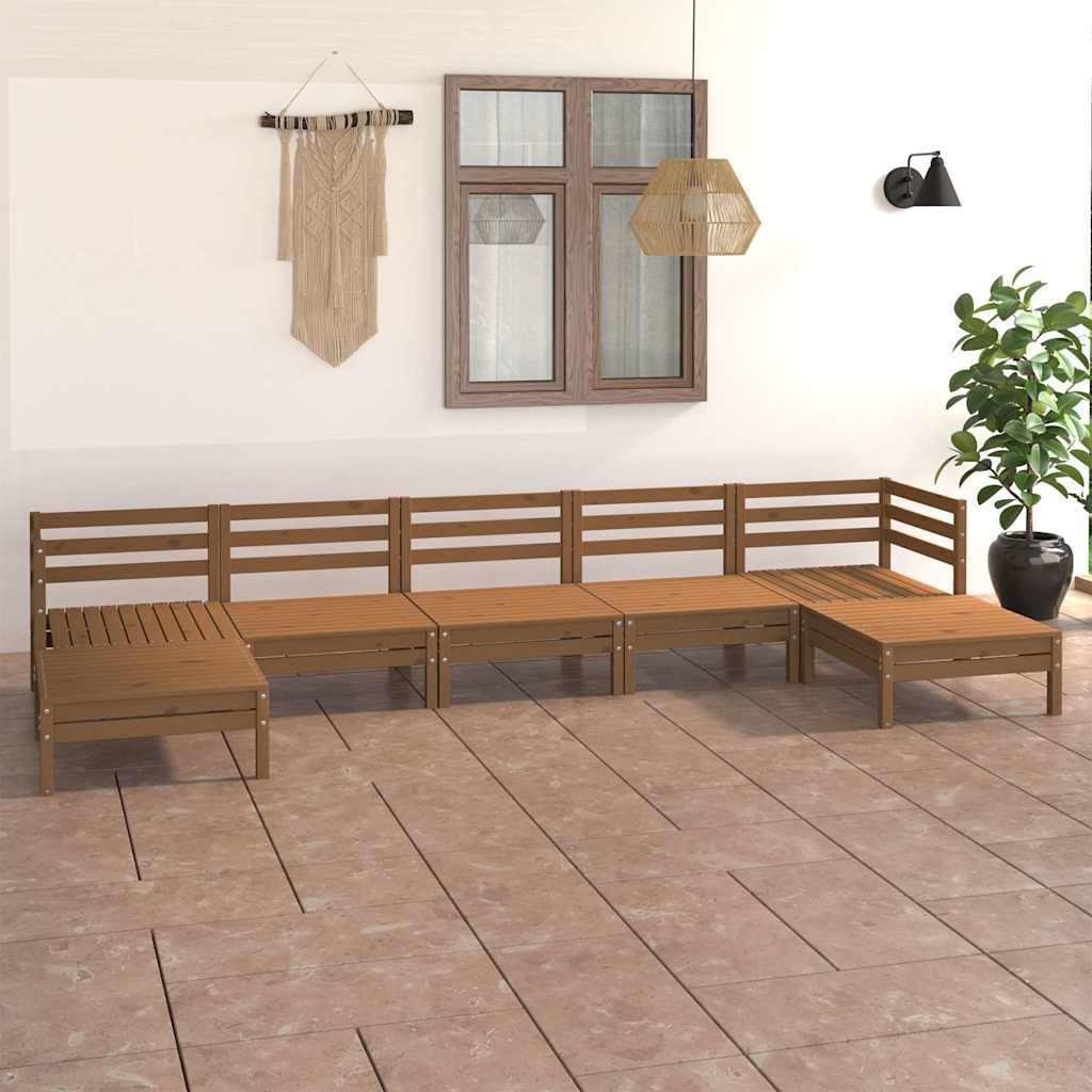 7 Piece Garden Lounge Set Honey Brown Solid Wood Pine