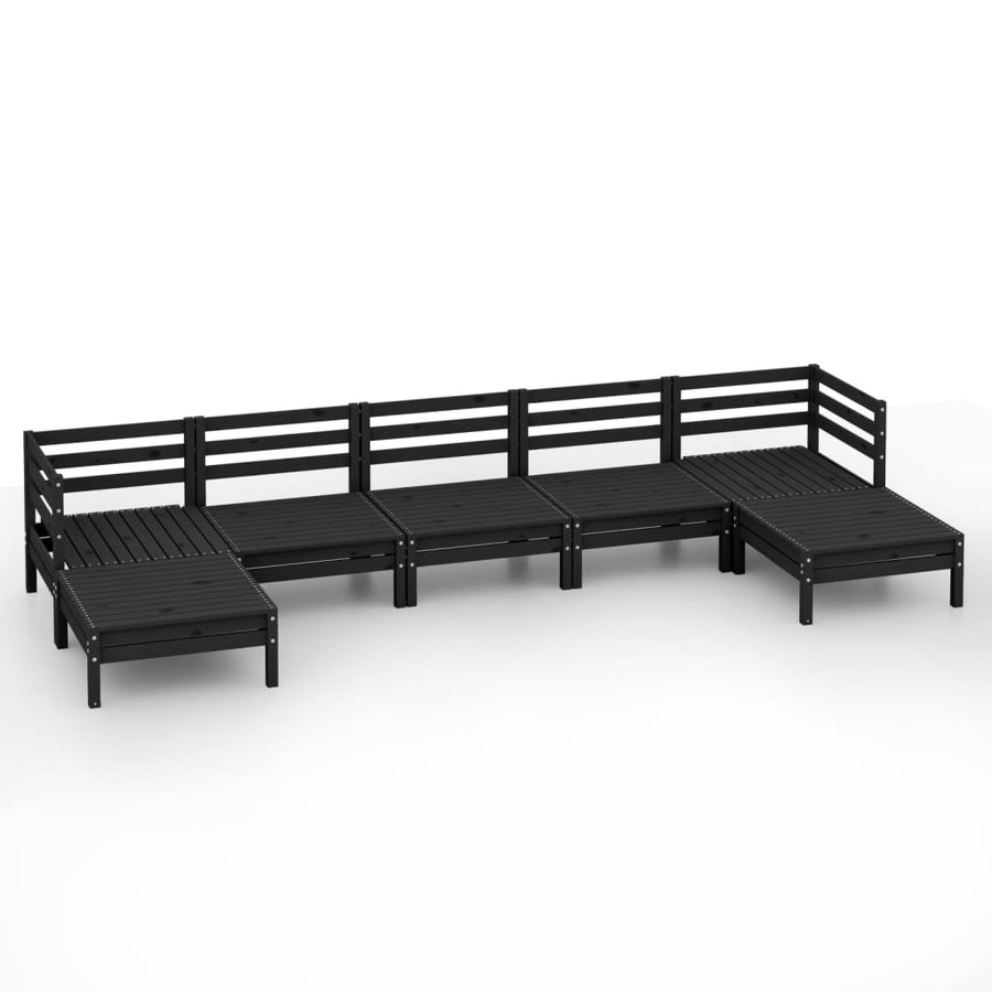 7 Piece Garden Lounge Set Black Solid Wood Pine