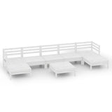 8 Piece Garden Lounge Set White Solid Pinewood - Front View