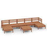 8 Piece Garden Lounge Set Honey Brown Solid Wood Pine - Front View