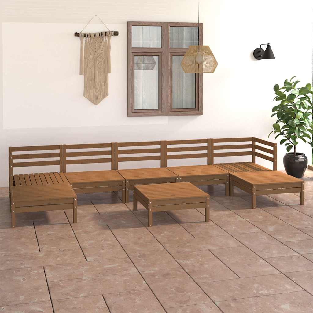 8 Piece Garden Lounge Set Honey Brown Solid Wood Pine