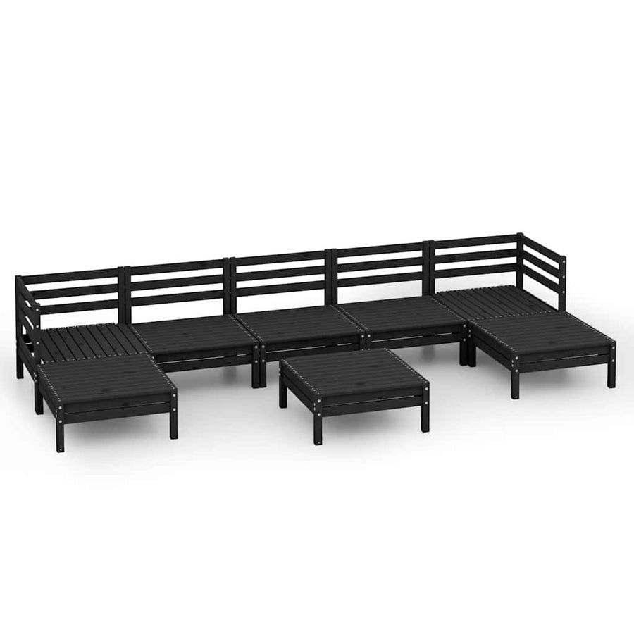 8 Piece Garden Lounge Set Black Solid Wood Pine