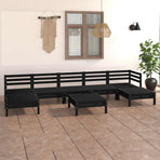 8 Piece Garden Lounge Set Black Solid Wood Pine