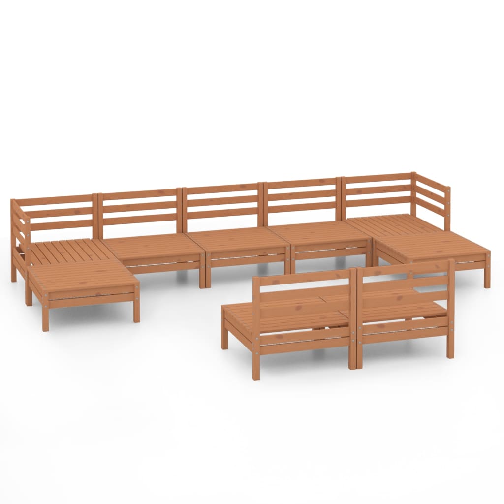 9 Piece Garden Lounge Set Honey Brown Solid Pinewood