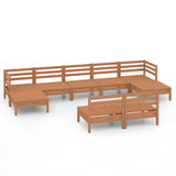 9 Piece Garden Lounge Set Honey Brown Solid Pinewood - Front View