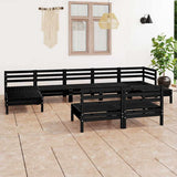 9 Piece Garden Lounge Set Black Solid Wood Pine