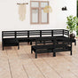 9 Piece Garden Lounge Set Black Solid Wood Pine