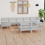 10 Piece Garden Lounge Set White Solid Wood Pine