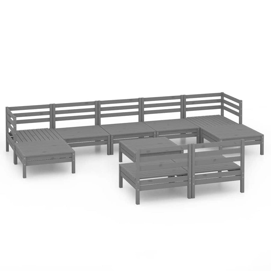10 Piece Garden Lounge Set Grey Solid Wood Pine