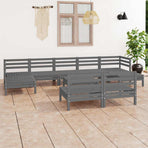 10 Piece Garden Lounge Set Grey Solid Wood Pine