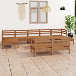 10 Piece Garden Lounge Set Honey Brown Solid Wood Pine