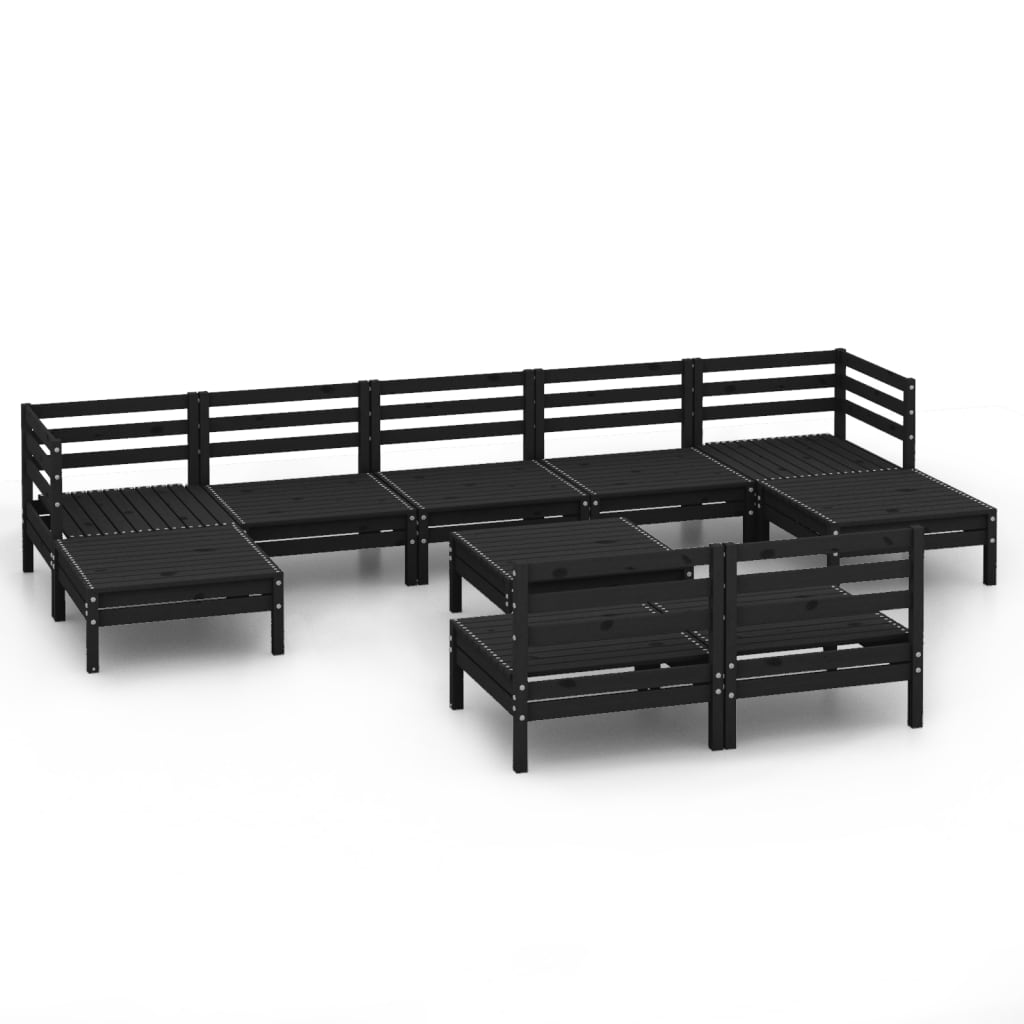 10 Piece Garden Lounge Set Black Solid Pinewood