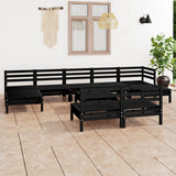 10 Piece Garden Lounge Set Black Solid Pinewood
