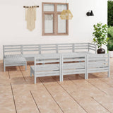 10 Piece Garden Lounge Set White Solid Pinewood
