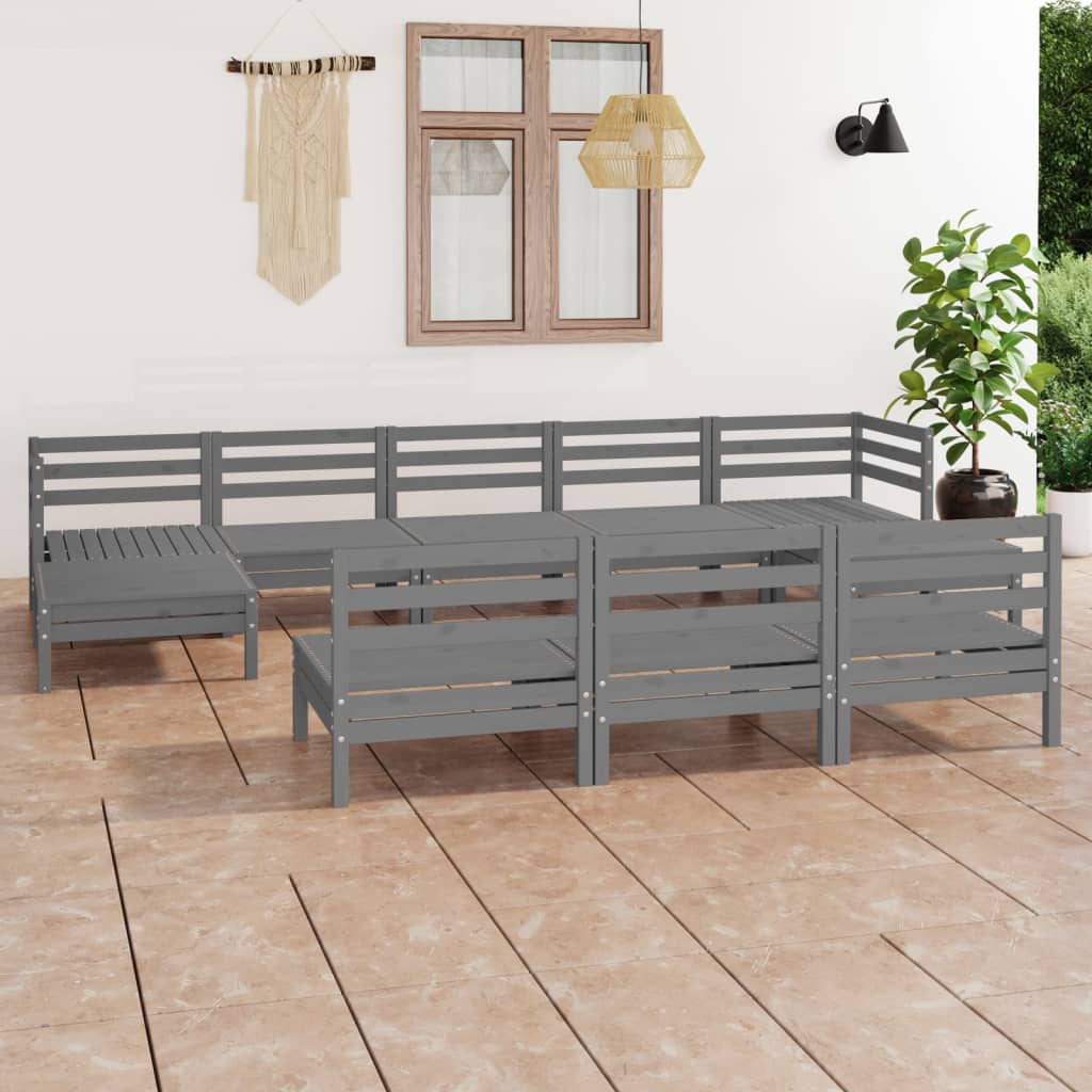 10 Piece Garden Lounge Set Grey Solid Pinewood
