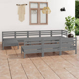 10 Piece Garden Lounge Set Grey Solid Pinewood