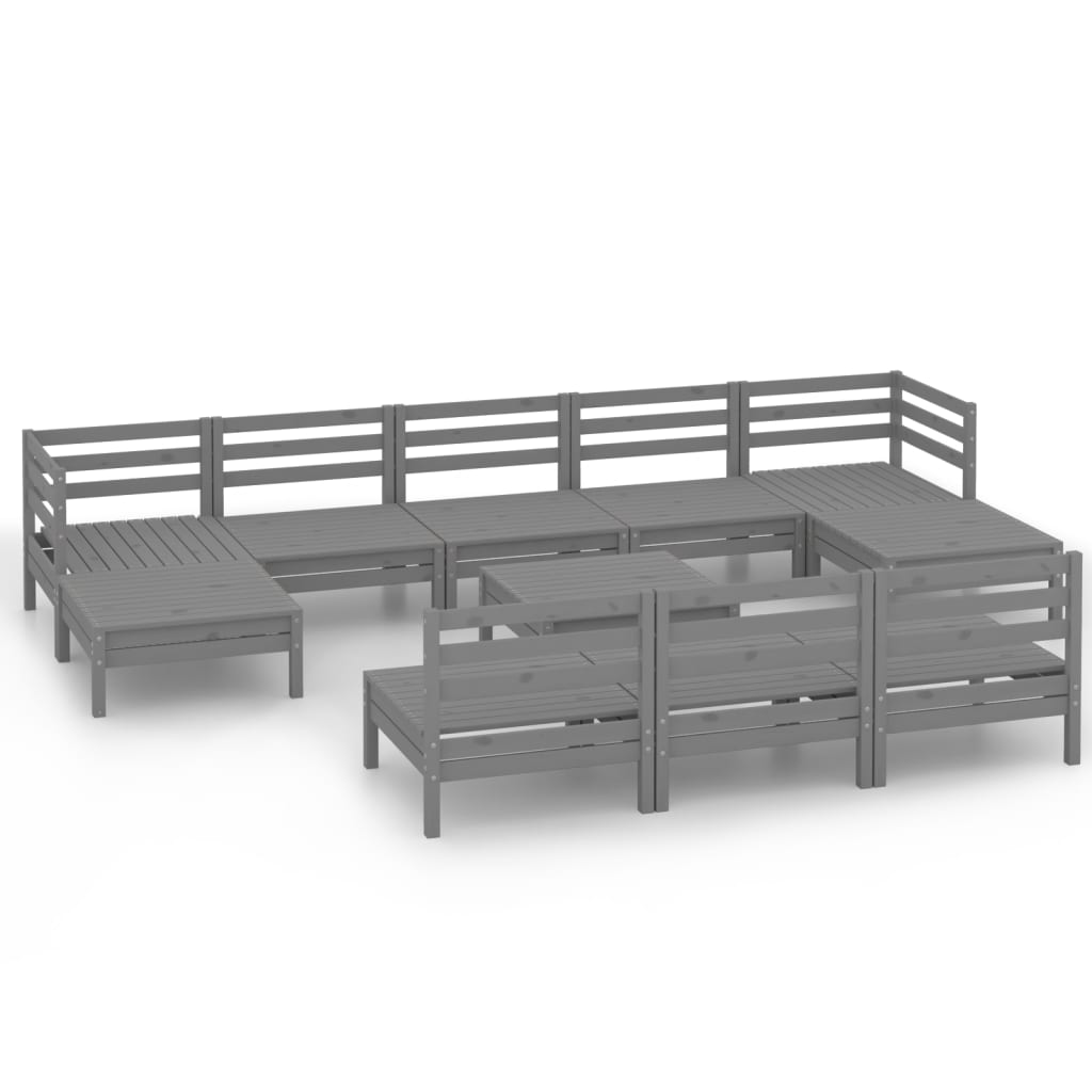11 Piece Garden Lounge Set Grey Solid Pinewood